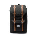 HERSCHEL LITTLE AMERICA BACKPACK BLACK TAN SYNTHETIC LEATHER
