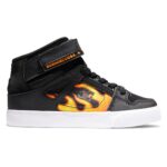 DC KIDS PURE HIGH TOP EV SHOES BLACK FLAMES