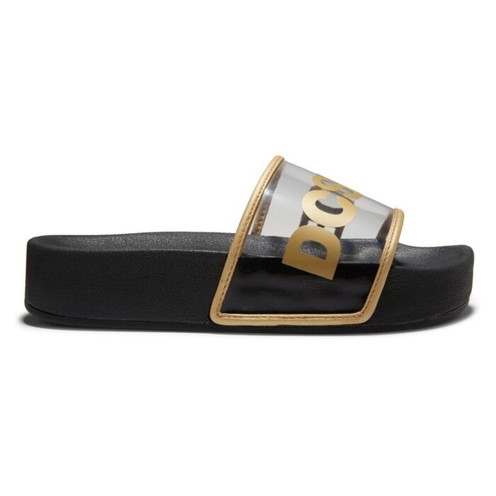 DC PLATFORM SUEDE SLIDER SANDALS BLACK GOLD - Image 4