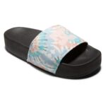 DC PLATFORM SUEDE SLIDER SANDALS BLACK WHITE PRINT