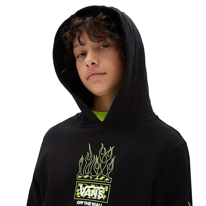 VANS BOYS NEON FLAMES HOODIE BLACK - Image 3