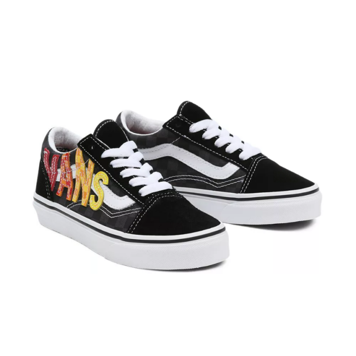 VANS KIDS OLD SKOOL SHOES FLAME LOGO REPEAT BLACK - Image 5