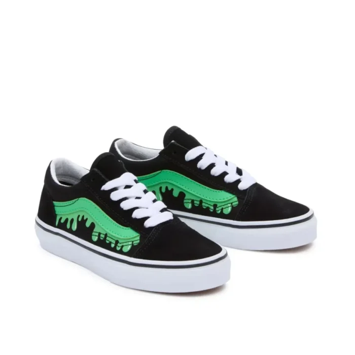 VANS KIDS OLD SKOOL SHOES GLOW SLIME BLACK GREEN - Image 3