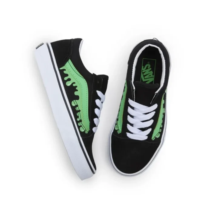 VANS KIDS OLD SKOOL SHOES GLOW SLIME BLACK GREEN - Image 6