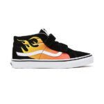 VANS JUNIOR SK8-MID REISSUE SHOES HOT FLAME BLACK TRUE WHITE