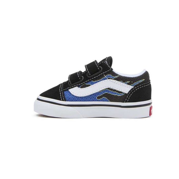 VANS TODDLER OLD SKOOL V SHOES PIXEL FLAME BLACK BLUE - Image 2