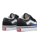 VANS TODDLER OLD SKOOL V SHOES PIXEL FLAME BLACK BLUE - Image 6