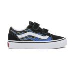 VANS KIDS OLD SKOOL V SHOES PIXEL FLAME BLACK BLUE