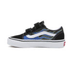 VANS KIDS OLD SKOOL V SHOES PIXEL FLAME BLACK BLUE - Image 3