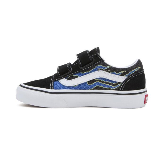 VANS KIDS OLD SKOOL V SHOES PIXEL FLAME BLACK BLUE - Image 3