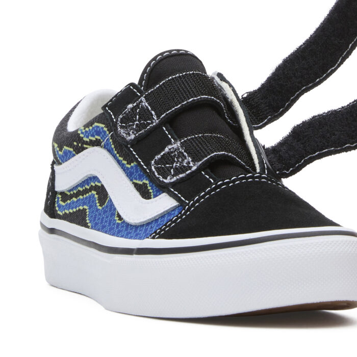 VANS KIDS OLD SKOOL V SHOES PIXEL FLAME BLACK BLUE - Image 6