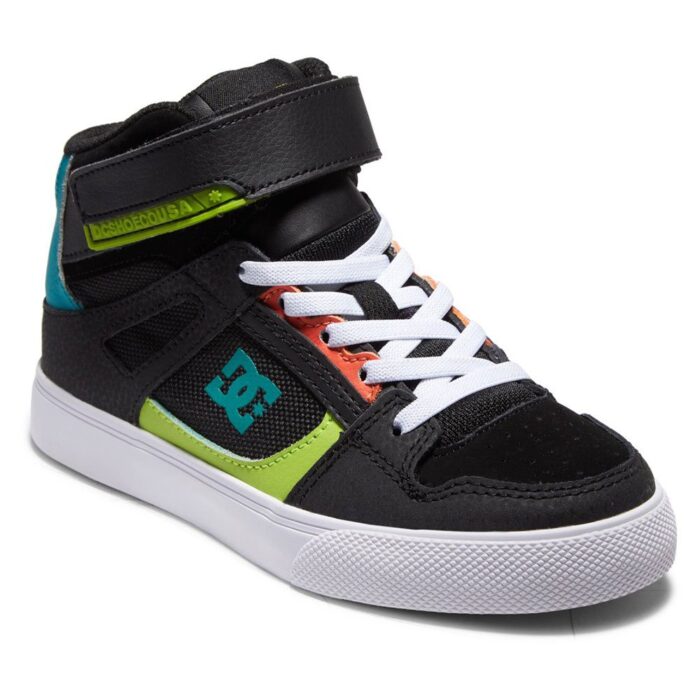 DC YOUTH PURE HIGH TOP EV SHOES BLACK ORANGE GREEN - Image 2