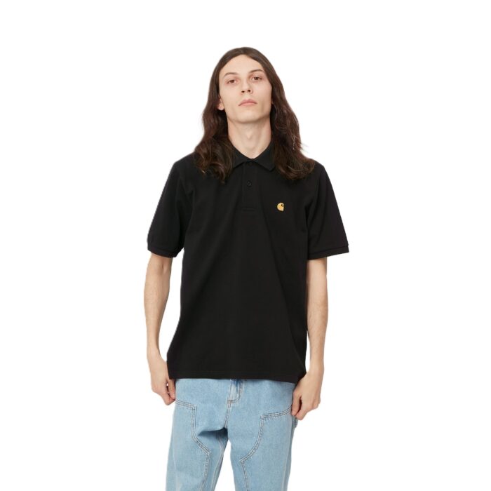 CARHARTT WIP CHASE PIQUE POLO BLACK GOLD - Image 3