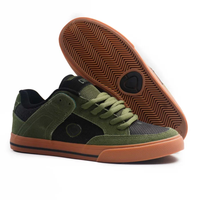 CIRCA 205 VULC SHOES SE BLACK MILITARY GREEN SUEDE RIPSTOP MESH - Image 4