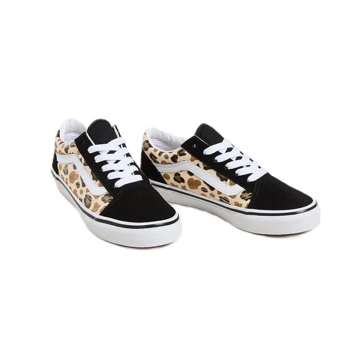 VANS JUNIOR OLD SKOOL SHOES LEOPARD GLITTER BLACK BROWN - Image 2