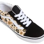 VANS JUNIOR OLD SKOOL SHOES LEOPARD GLITTER BLACK BROWN - Image 4