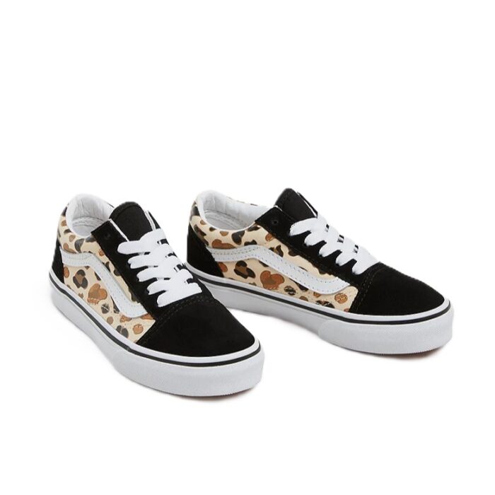 VANS KIDS OLD SKOOL SHOES LEOPARD GLITTER BLACK BROWN - Image 2