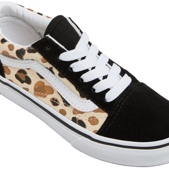 VANS KIDS OLD SKOOL SHOES LEOPARD GLITTER BLACK BROWN - Image 4