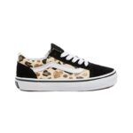 VANS KIDS OLD SKOOL SHOES LEOPARD GLITTER BLACK BROWN