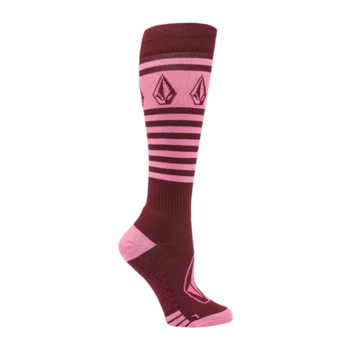 VOLCOM WOMEN STRIKER WOOL BLEND OTC SNOW SOCKS BURGUNDY - Image 2