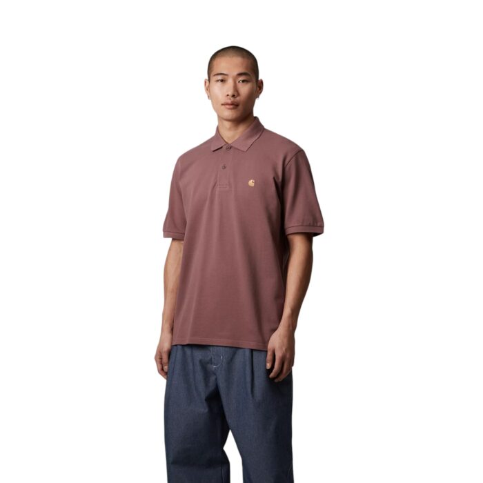 CARHARTT WIP CHASE PIQUE POLO DUSKY PINK GOLD - Image 4