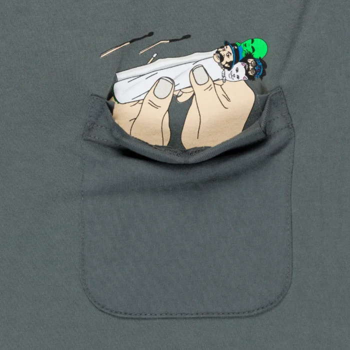 RIPNDIP X CHEECH AND CHONG ROLL ME UP POCKET T-SHIRT CHARCOAL - Image 4