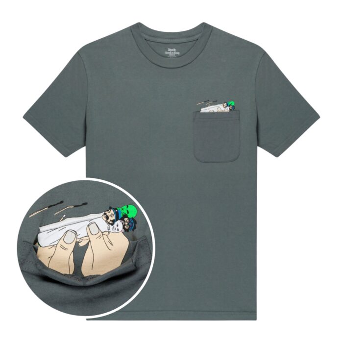 RIPNDIP X CHEECH AND CHONG ROLL ME UP POCKET T-SHIRT CHARCOAL - Image 3