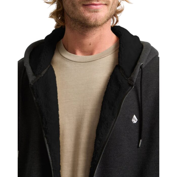 VOLCOM SINGLE STONE SHERPA LINED ZIP HOODIE HEATHER BLACK - Εικόνα 5