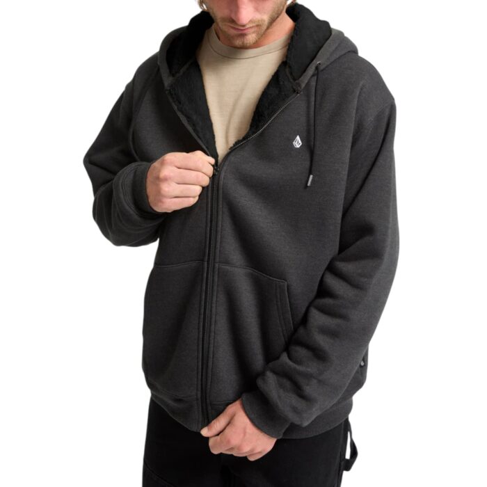 VOLCOM SINGLE STONE SHERPA LINED ZIP HOODIE HEATHER BLACK - Εικόνα 4