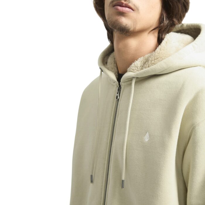 VOLCOM SINGLE STONE SHERPA LINED ZIP HOODIE LIGHT BEIGE - Image 4