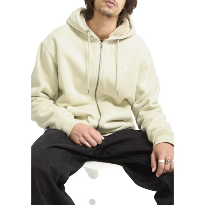 VOLCOM SINGLE STONE SHERPA LINED ZIP HOODIE LIGHT BEIGE - Image 3