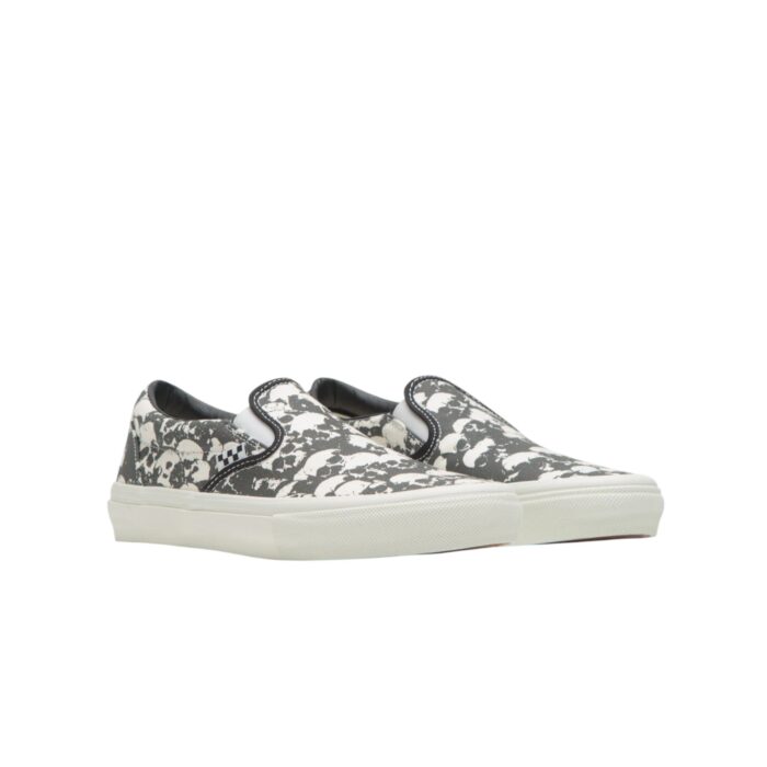 VANS SKATE SLIP-ON SHOES SKULL PILE BLACK WHITE GUM - Image 2