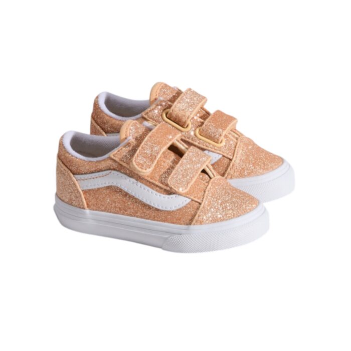 VANS TODDLER OLD SKOOL V SHOES GLITTER APRICOT GLOW - Image 2