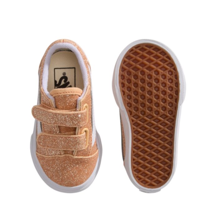 VANS TODDLER OLD SKOOL V SHOES GLITTER APRICOT GLOW - Image 3