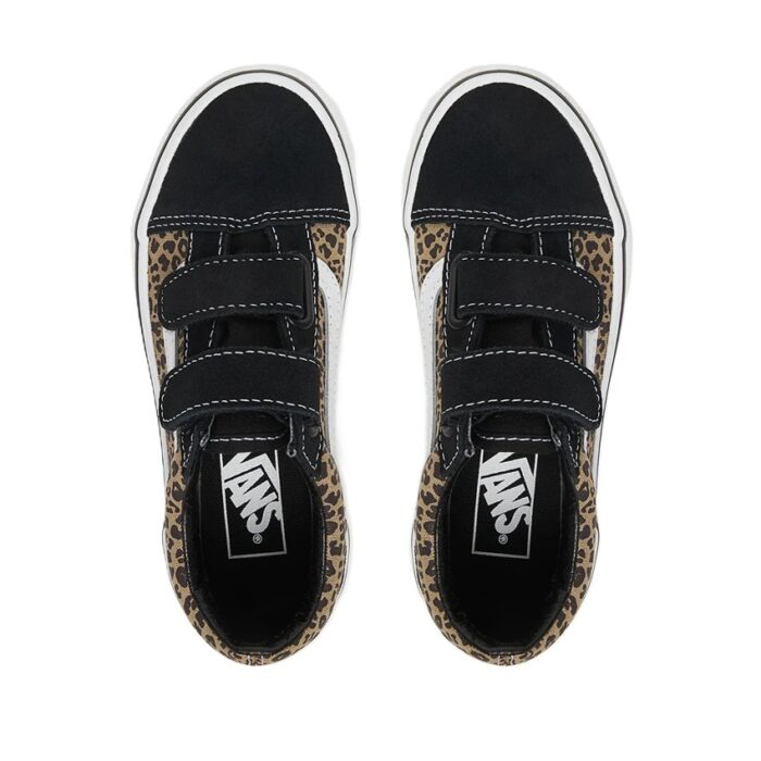 VANS KIDS OLD SKOOL V SHOES BLACK LEOPARD - Image 3
