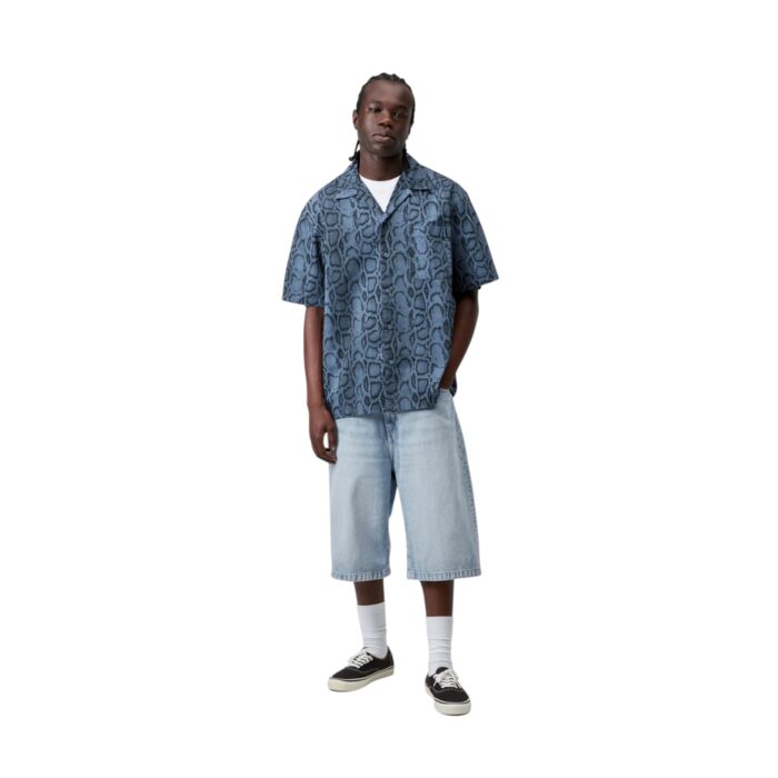 CARHARTT WIP LANGDON SHORT BLUE HEAVY WORN BLEACHED - Image 4
