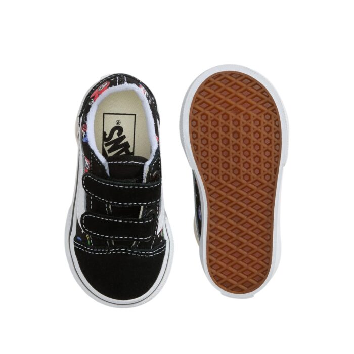 VANS TODDLER OLD SKOOL V SHOES GLOW BONES BLACK TRUE WHITE - Image 3