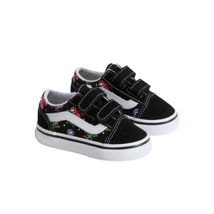 VANS TODDLER OLD SKOOL V SHOES GLOW BONES BLACK TRUE WHITE - Image 2