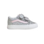 VANS TODDLER OLD SKOOL V SHOES GLITTER SILVER PALE PETAL