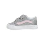 VANS TODDLER OLD SKOOL V SHOES GLITTER SILVER PALE PETAL - Image 2