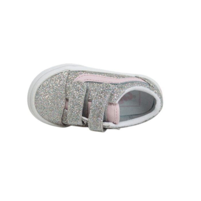 VANS TODDLER OLD SKOOL V SHOES GLITTER SILVER PALE PETAL - Image 3
