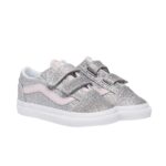 VANS TODDLER OLD SKOOL V SHOES GLITTER SILVER PALE PETAL - Image 5