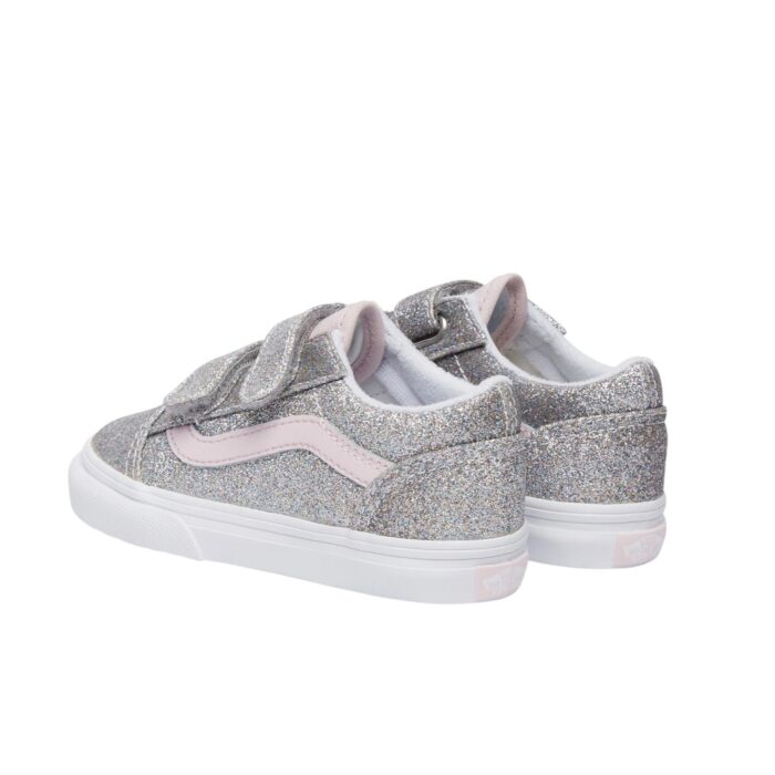 VANS TODDLER OLD SKOOL V SHOES GLITTER SILVER PALE PETAL - Image 6