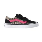 VANS KIDS OLD SKOOL V SHOES LEOPARD POP PINK VELVET BLACK